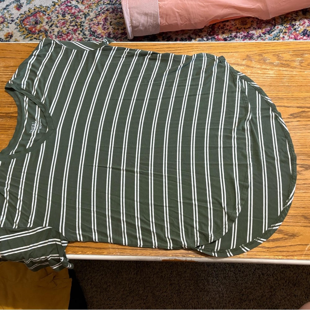 Time and Tru Olive Striped Short Sleeve Tee